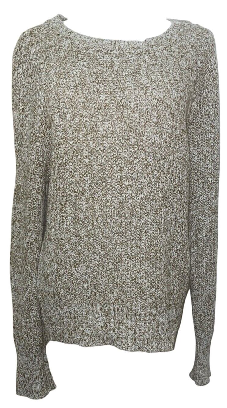 Free People Cotton Linen Blend Thick Cable Knit Pull On Sweater Small Brown